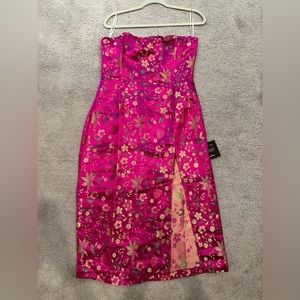 Satin strapless midi dress